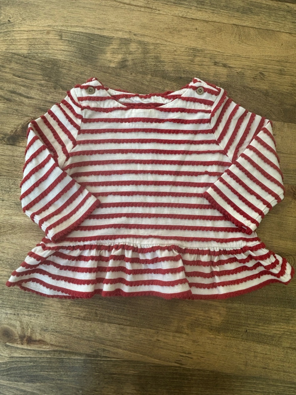 Baby Girl Red and White Striped Textured Top/Shirt